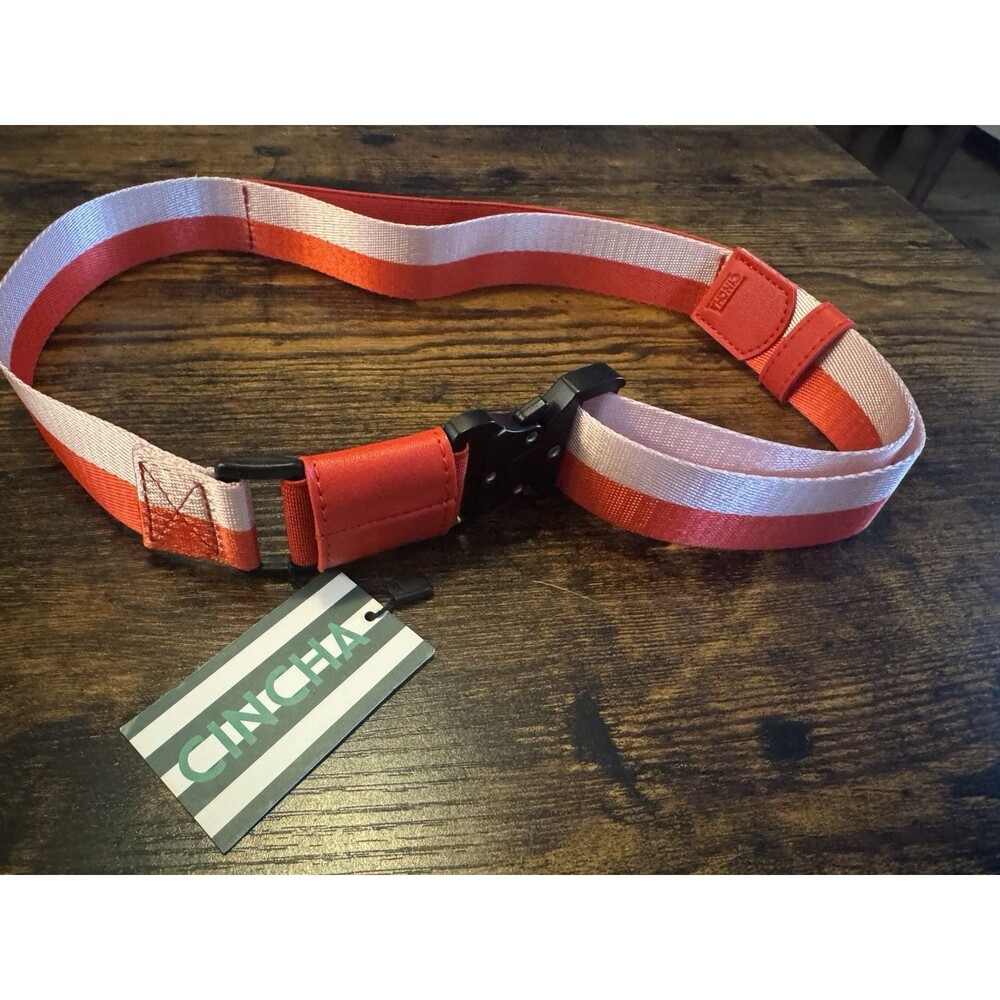 NWT Cincha The Travel Belt Luggage Strap Adj Red Orange White Shark Tank